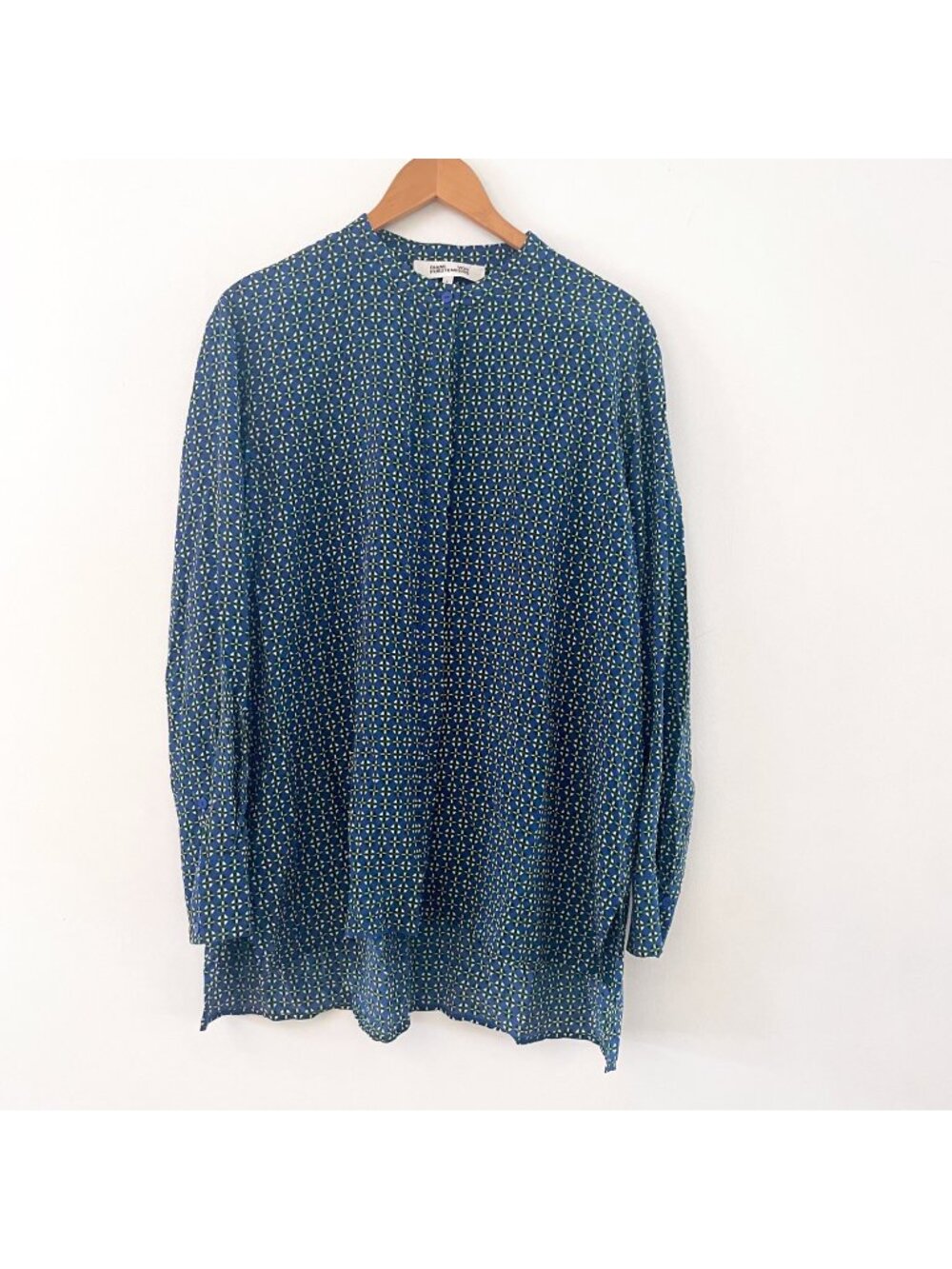 Diane von Furstenberg Blue/Green Silk Blouse, Size Large
